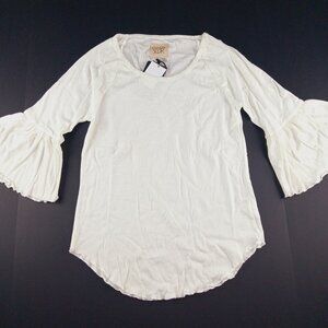 Chaser 3/4 Length Bell Sleeve Tee Shirt Women's Size Large Bone Ivory Scoop Neck